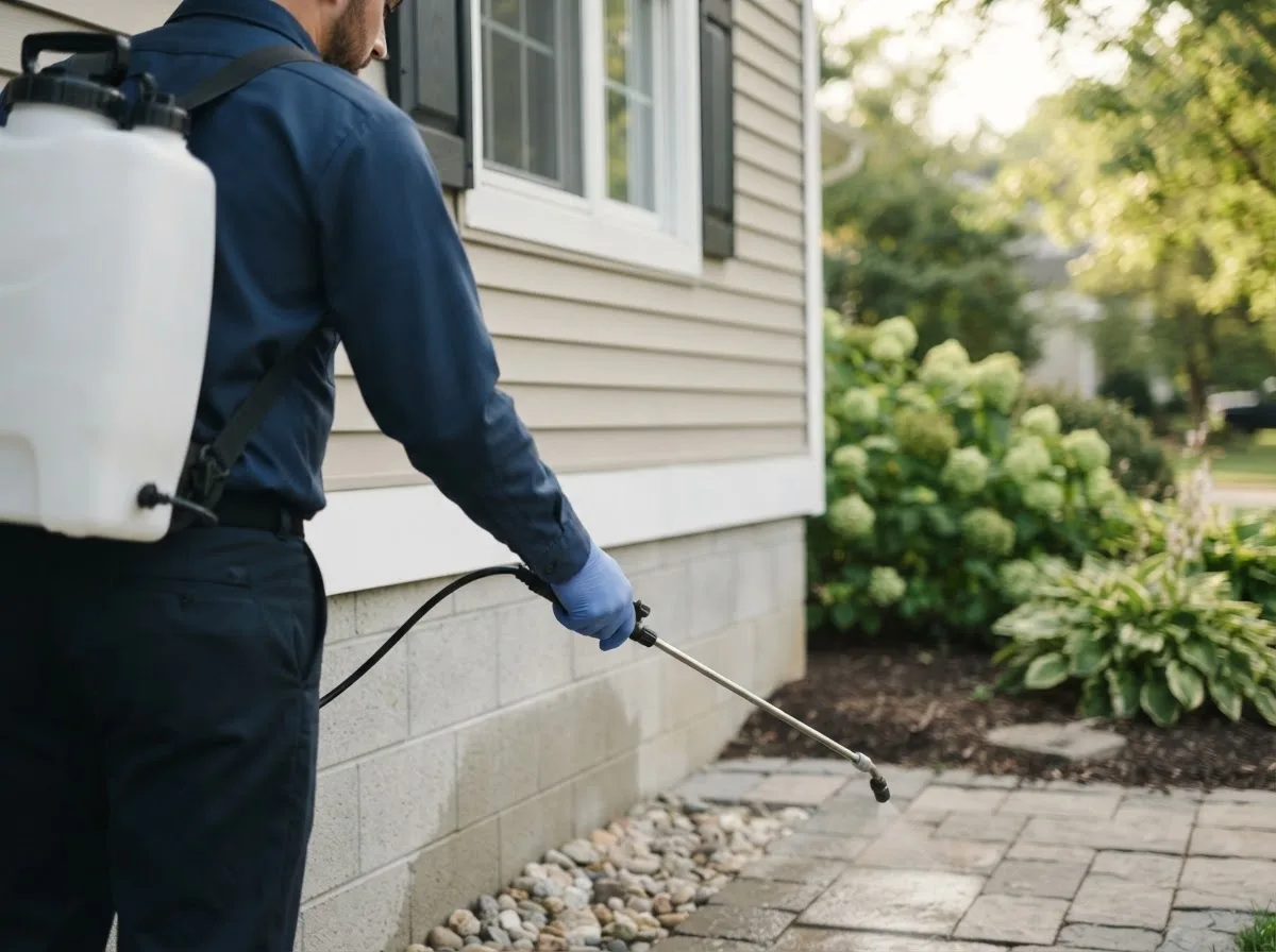 Pest control technician inspecting a home in Lincoln, MI